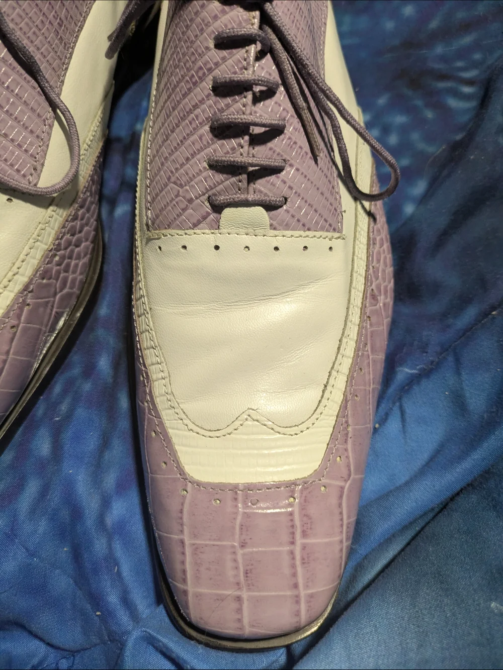 Stacy Adams Lavender Two-Tone Croc-Embossed Leather Oxfords | Jazz Age Zoot Suit